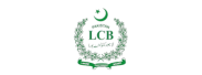 Logo with green crescent and star above the text 'LCB', surrounded by a laurel wreath and Urdu script below