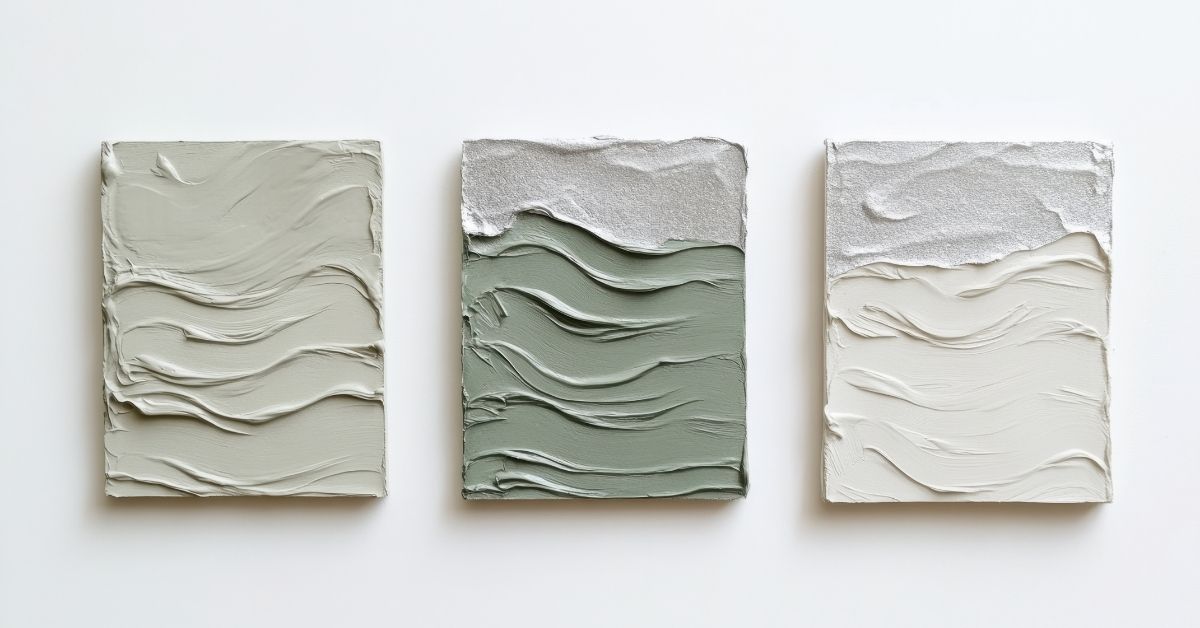 Minimalist textured wall art panels in neutral tones, showcasing modern interior wall decor ideas for a stylish and elegant home.