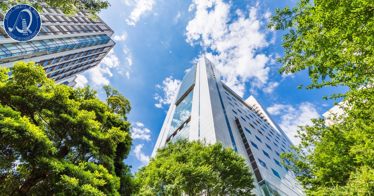 Modern buildings against blue sky