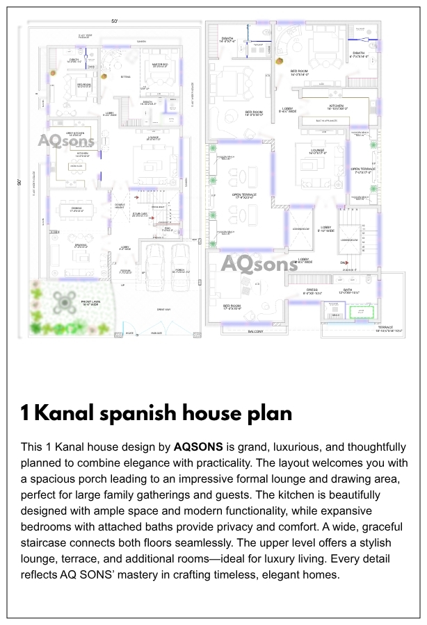 1 kanal spanish house plan details