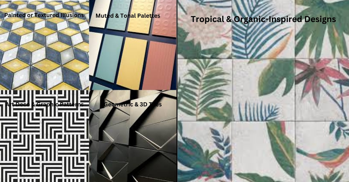 Collage of decorative tiles, fabrics, and interior design material samples