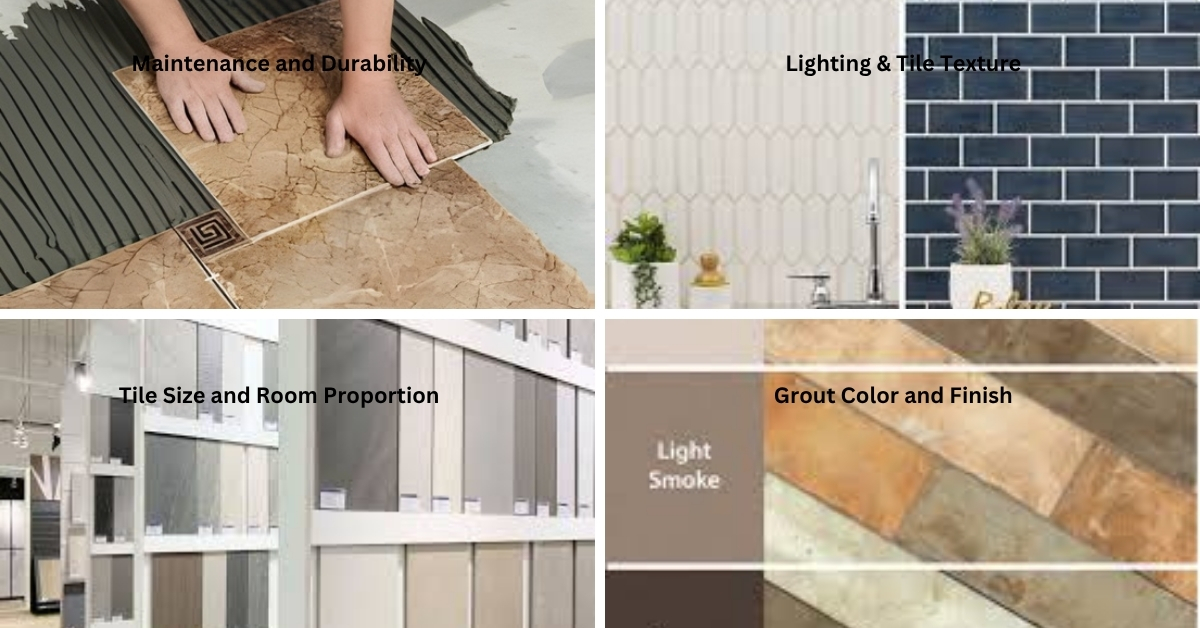 Interior design material board featuring tiles, textures, and color samples