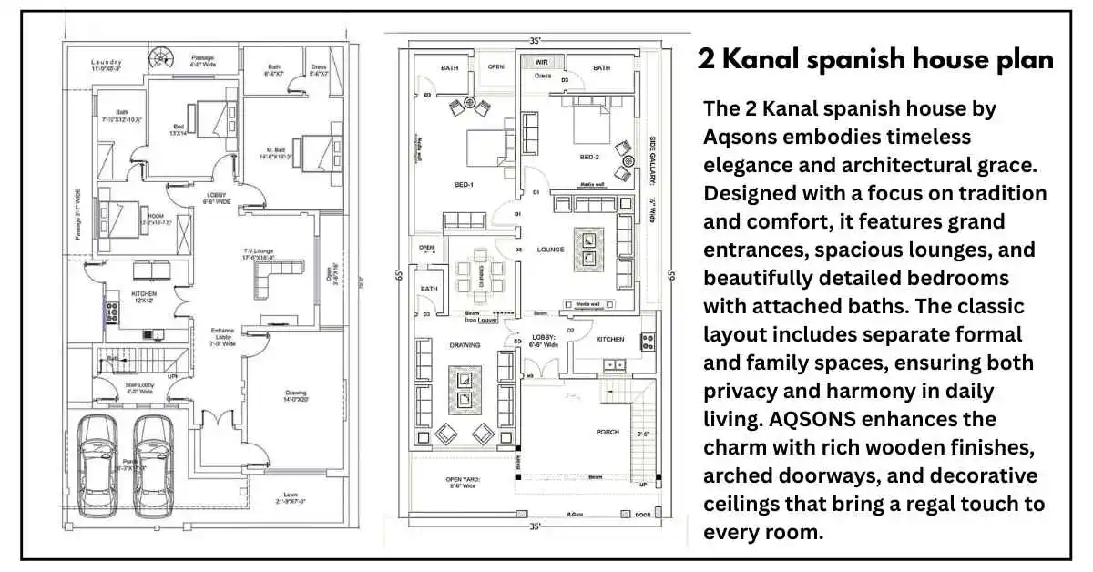 2 kanal spanish house plan with architect plans