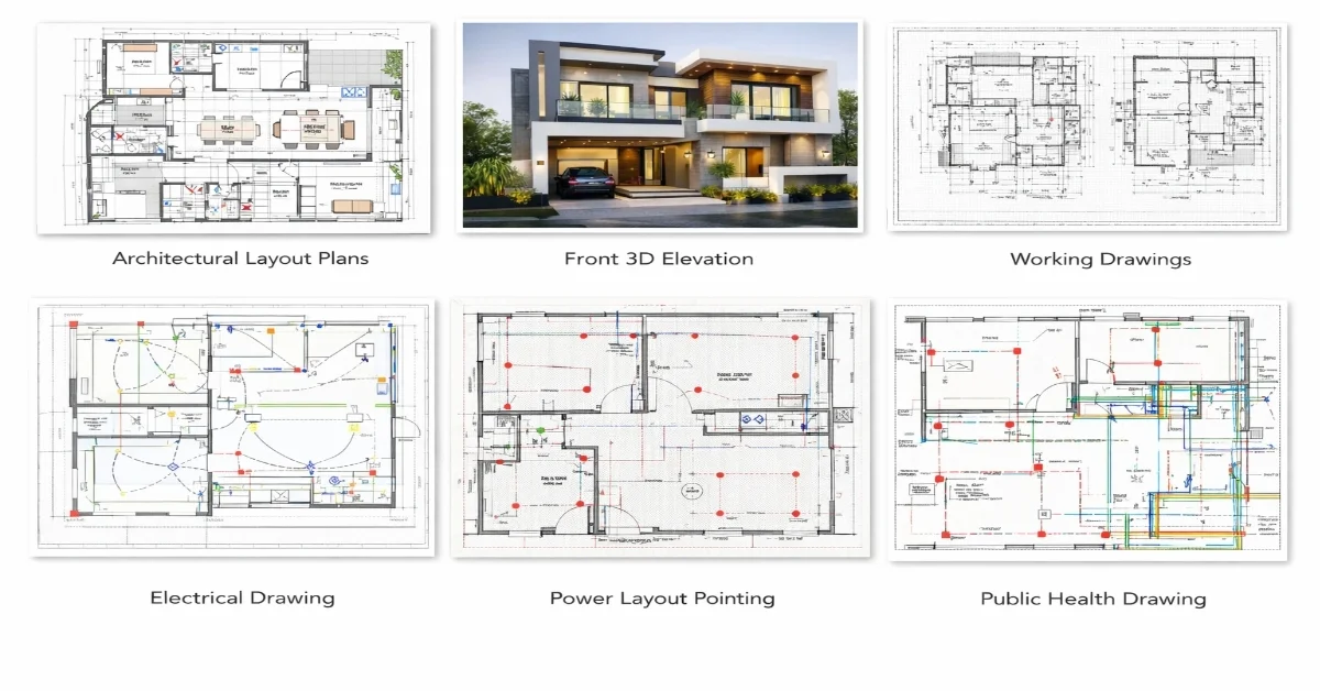 Various architectural and engineering drawings