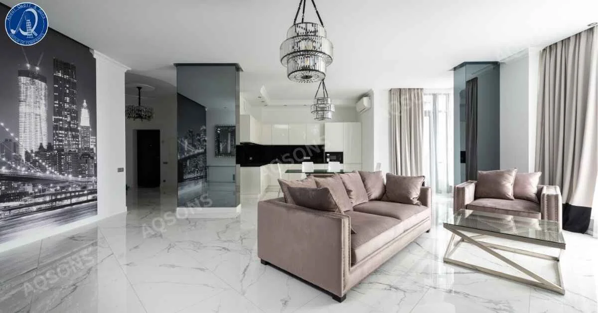 Living Room Marble Floor Design