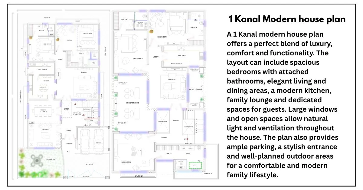 1 kanal modern house layout plan with 5 bedroom