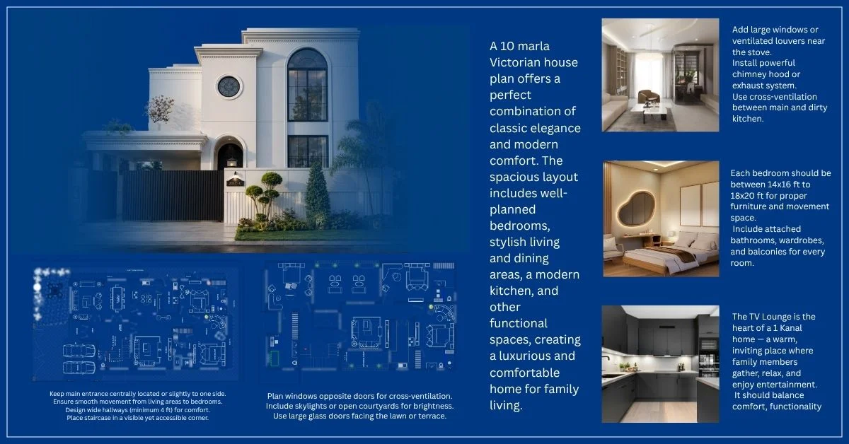 unique 10 marla victorian house plan blue print