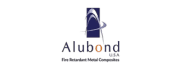 Logo with a stylized silver swoosh and abstract design above the text 'Alubond USA' and the tagline 'Fire Retardant Metal Composite'