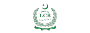 Logo with green crescent and star above the text 'LCB', surrounded by a laurel wreath and Urdu script below