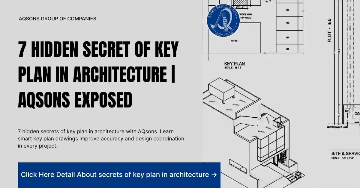 Key plan in architecture drawing showing building layout with scale and directional indicators for design coordination