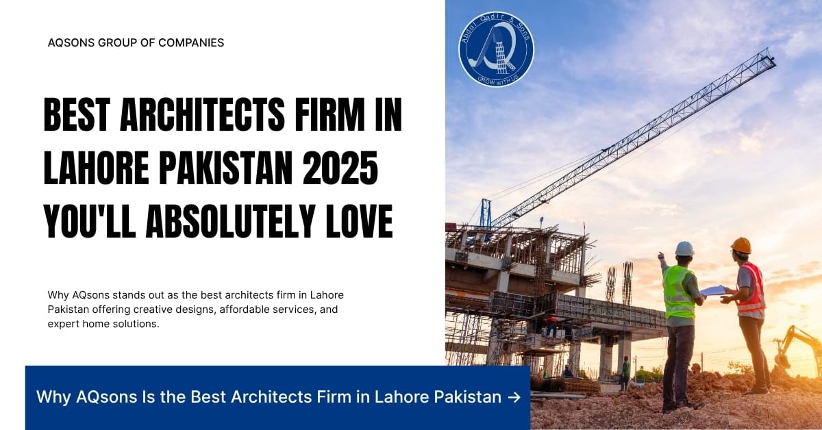Construction site with engineers reviewing plans under a crane — AQsons Group of Companies recognized as the best architects firm in Lahore Pakistan 2025, offering creative and affordable architecture and design services.